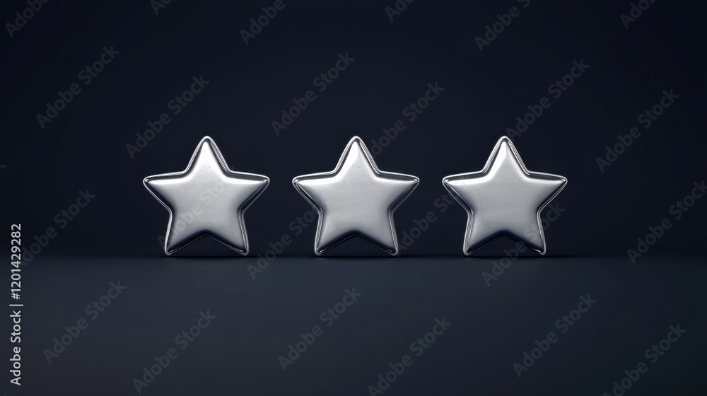 Poster three shiny silver stars are arranged in a row against a dark background, creating a sleek and moder