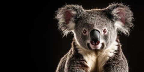 Fototapeta premium A koala gazes intently at the camera, embodying the essence of conservation and environmental protection, capturing a focused and hopeful moment that draws attention to wildlife preservation.