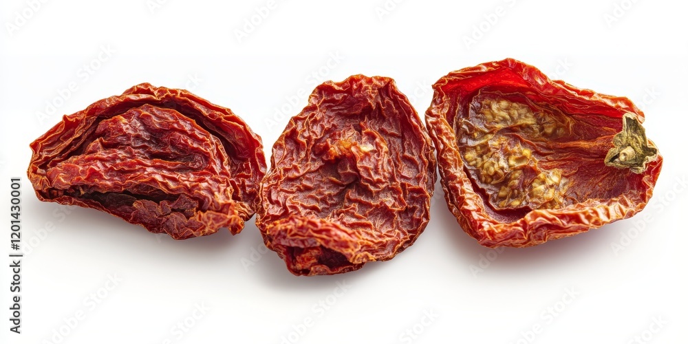 Poster sun dried tomatoes showcased on a white background, featuring a clean clipping path that highlights 