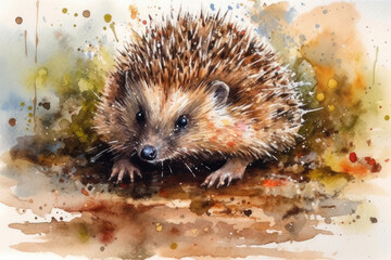 Fototapeta premium hedgehog, watercolor on a white background. ,.Generative AI