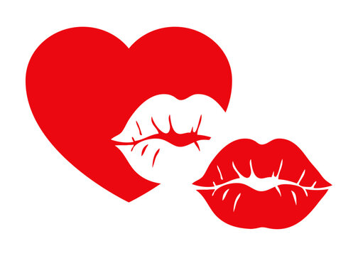 S&iacute;mbolo te quiero. Logo con silueta de coraz&oacute;n con labios de mujer en espacio negativo para tarjetas y felicitaciones de San Valent&iacute;n