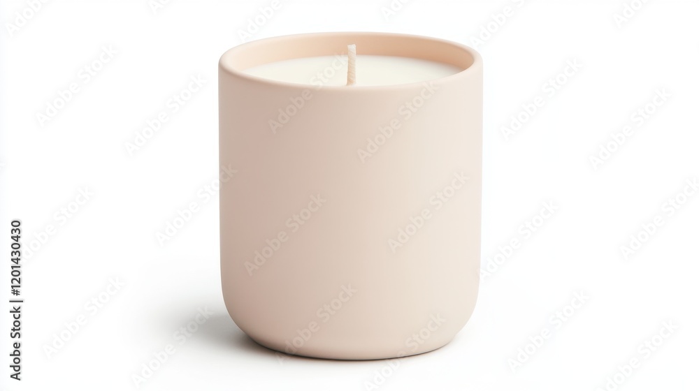 Poster a simple, elegant candle in a soft beige container, designed to enhance ambiance and create a soothi