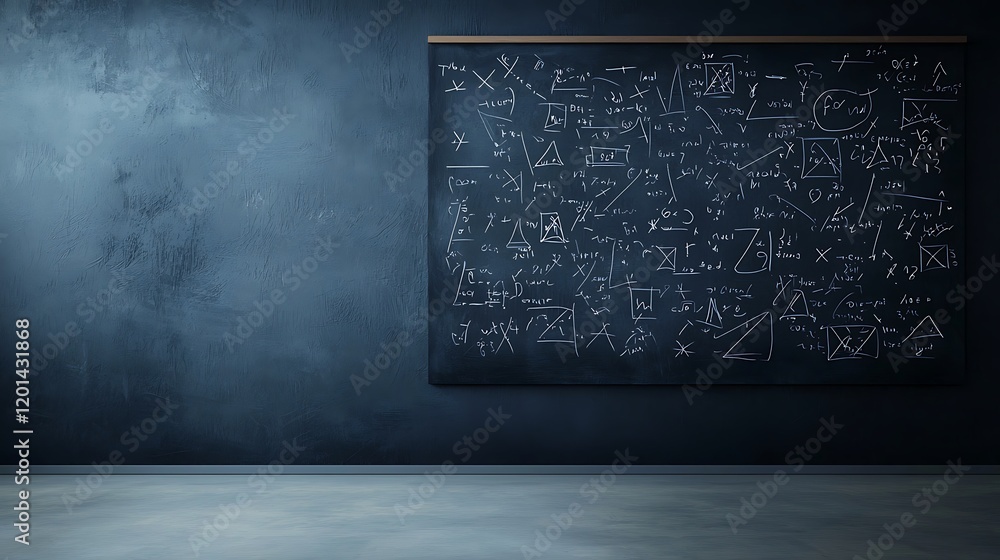 Poster a blackboard displaying a complex polynomial equation with solutions