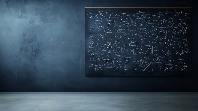 A blackboard displaying a complex polynomial equation with solutions