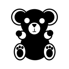 Teddy Bear vector icon. Plush toy symbol. Cute animal head face. Black silhouette.
