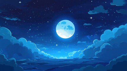 Serene Nightscape with Full Moon and Starry Sky