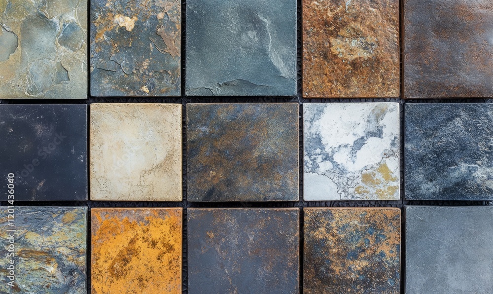 Poster a collection of square and rectangular tiles with different textures