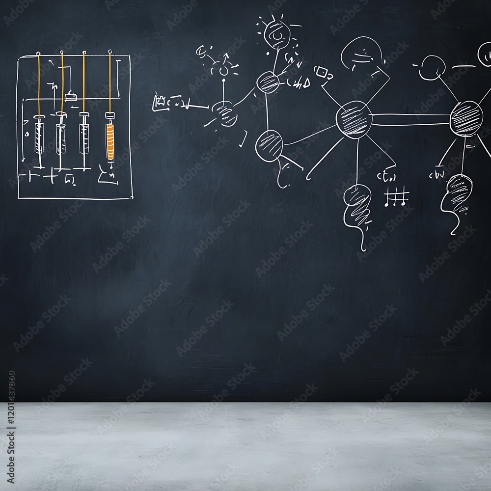 Poster a blackboard displaying a drawn and labeled diagram of an ac circuit with phasor diagrams