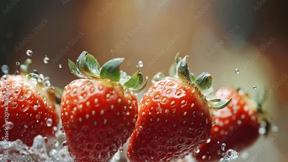 Poster juicy strawberries burst with freshness as they collide with water, creating a lively splash that sh