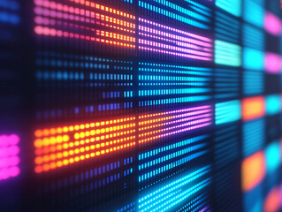 Naklejka premium Vibrant digital display with colorful light patterns and glowing bars