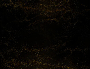 Isolated chaotic wavy gold mosaic on black background.