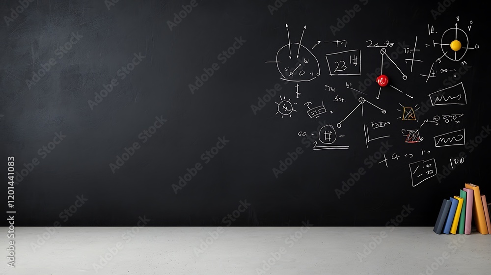 Poster a blackboard displaying a series of complex integrals and their solutions