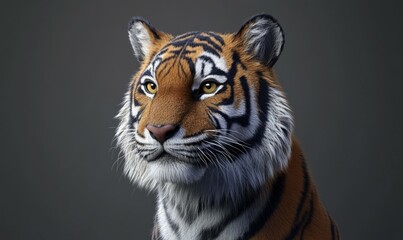 A portrait of a tiger closeup on gray background .