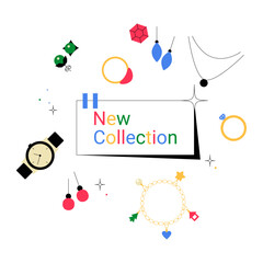 Obraz premium New Collection Jewelry Set With Watches And Accessories In Flat Vector Illustration Symbolizing Fashion, Luxury, And Style, Isolated On White Background.