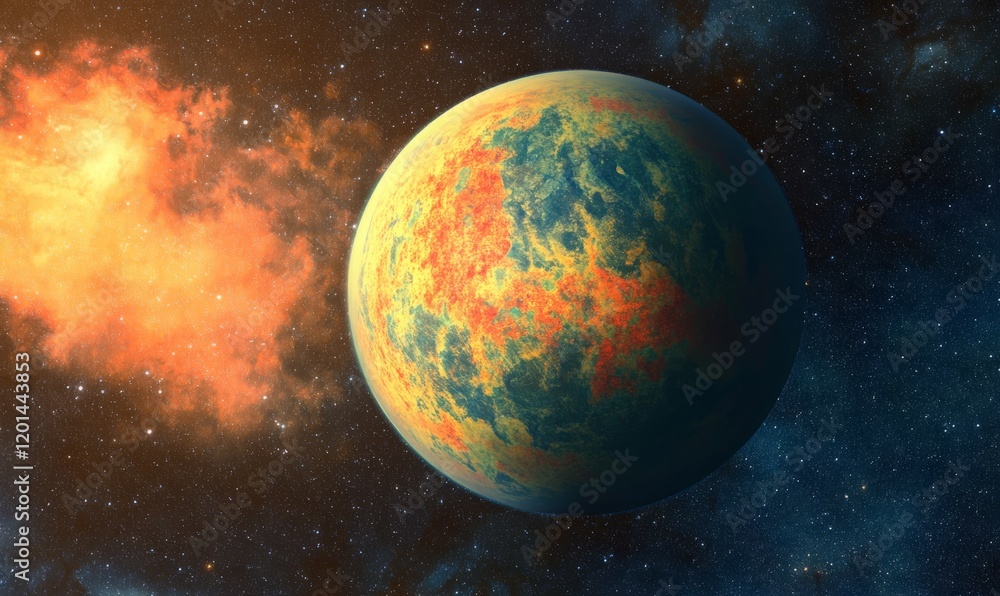 Sticker a shimmering, crystalline exoplanet with a dazzling array of colors and light reflecting off its sur