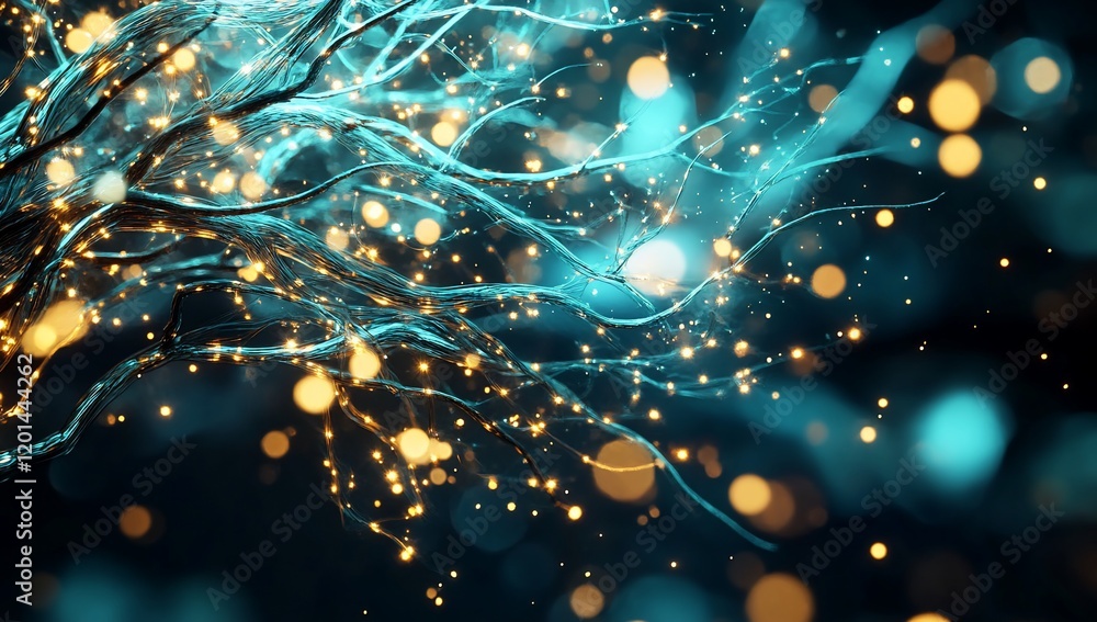 Aufkleber abstract glowing network teal and gold digital art energy technology background