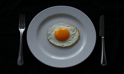 A Single Fried Egg on a White Plate with Silverware