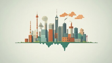 Obraz premium Vibrant and Creative Cityscape Illustration Featuring Modern Buildings, Landmarks, and Distinctive Urban Elements for Contemporary Design Projects
