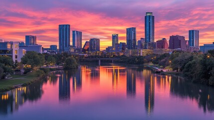 Fototapeta premium Austin Skyline at Sunrise Breathtaking Reflection