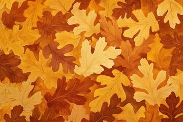 Golden and brown oak leaves background texture.
