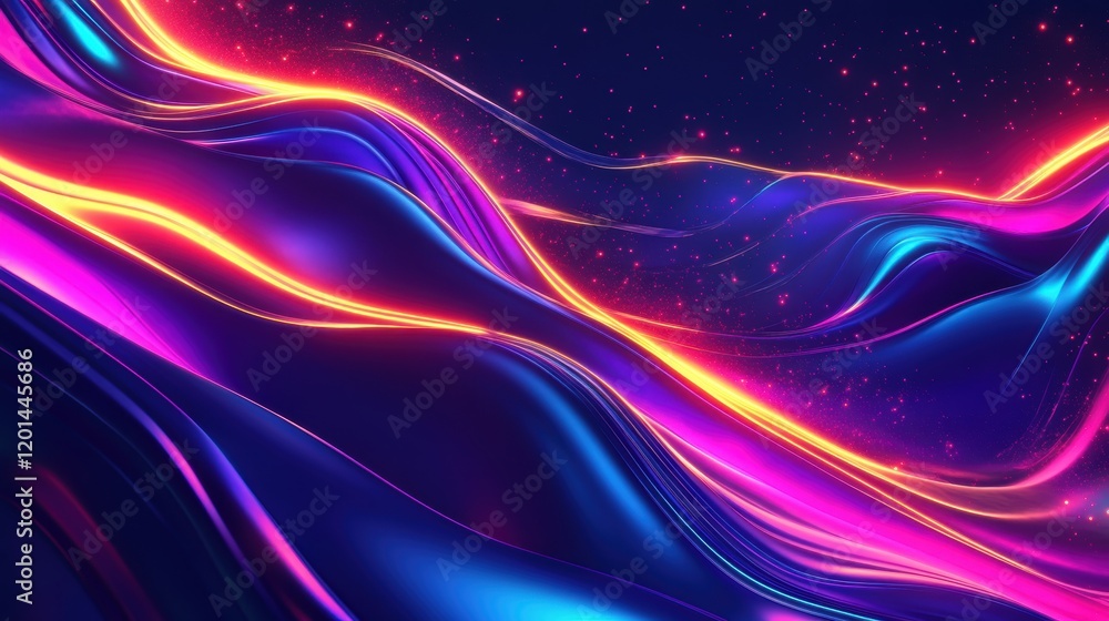 Poster colorful abstract waves of light flow across a dark background creating a vibrant atmosphere