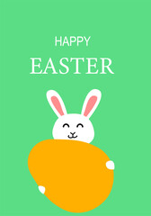 Happy easter bunny with egg - festive poster for holiday celebration.
