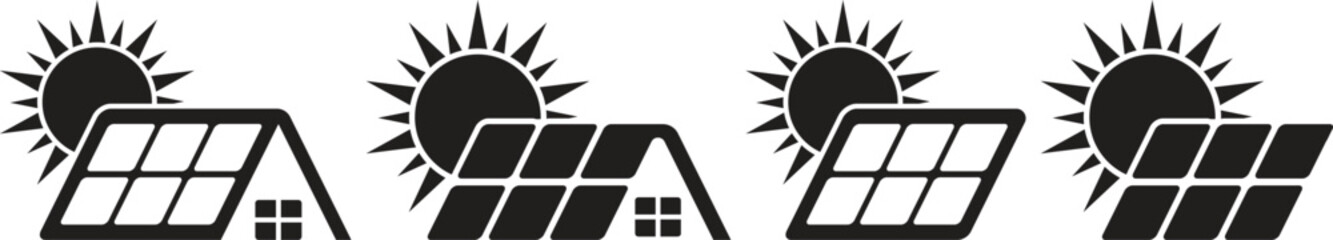 Solar panel vector icon collection for roof. Alternative, eco-friendly, renewable and sustainable energy symbol. Vector illustration