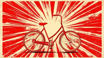 Fototapeta premium Red bicycle, retro design, speed burst background, vintage poster