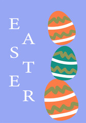 Easter poster design with colorful eggs on pastel background.