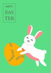 Happy easter celebration poster with cute bunny and egg design.