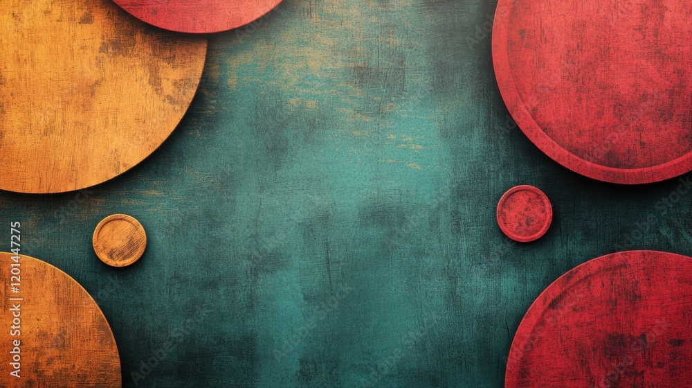 Poster colorful abstract circles on a textured background creating a modern artistic design