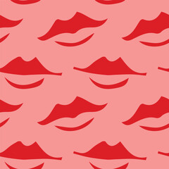 Vector seamless romantic pattern with red lips. Pink, love, holiday.