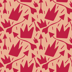 Fototapeta premium Vector seamless romantic pattern with arrows and crowns.