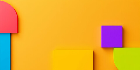 Vibrant complementary colors in a modern flat design digital artwork.  Abstract 3D background with textured surface.  Simple two-dimensional shapes create a balanced composition