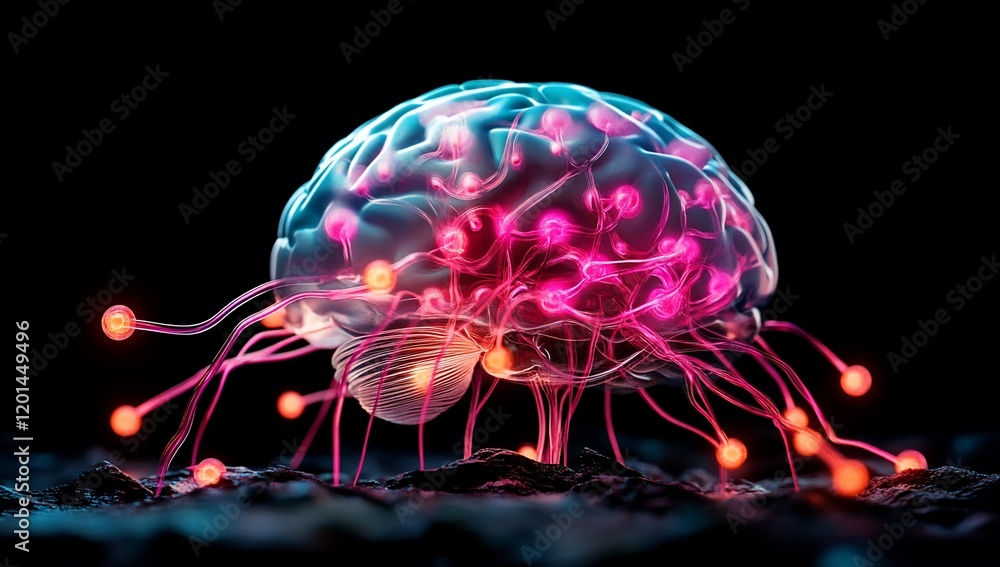 Poster Human Brain Neural Network Illuminated Neurons Neurology Concept Abstract Science