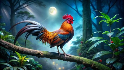 Red Junglefowl Bird at Night in China - Wildlife Photography