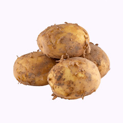 brown potatoes on white background, subject photo, fresh organic, studio photography