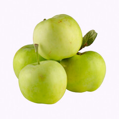 green apples on a white background, juicy whole green apples