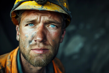 Fototapeta premium Photo of a bricklayer working in mine generative ai
