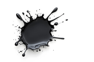 Black Liquid Swirl and Splash with Droplets isolated on white background