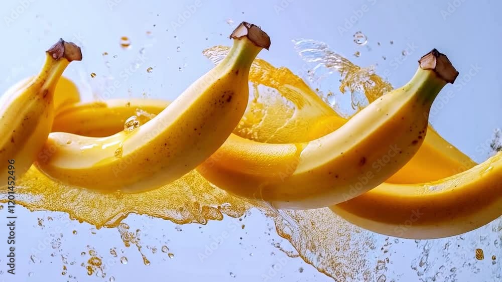 Poster bananas are captured mid-air, creating a playful explosion of fruit and liquid.