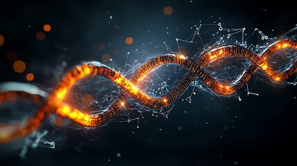 Glowing DNA strand, science, genetic research, dark background, medical illustration