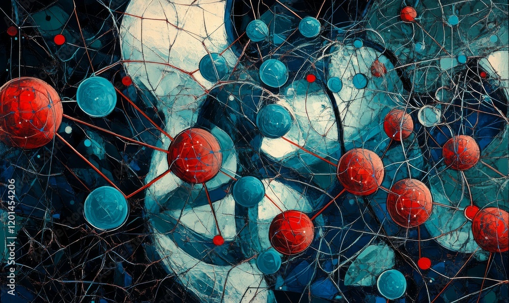 Aufkleber abstract art of interconnected nodes and lines representing molecular structures, showcasing blend o