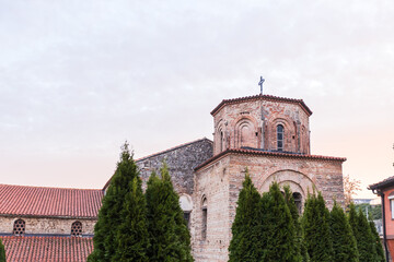 Fototapeta premium Historic Saint Sophia Church in Ohrid showcases Byzantine architecture and significant Christian heritage.