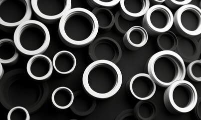 Abstract black and white pattern of white circles on a black background.