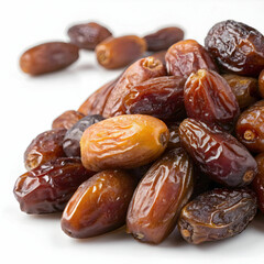 Fresh dates with their rich brown color, accompanied by vibrant green leaves,