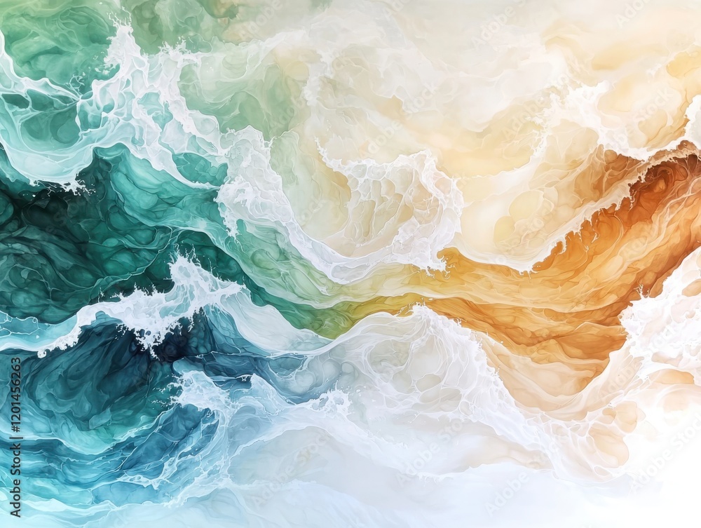 Poster abstract waves in muted pastel colors flowing across a canvas artistic representation tranquil envir