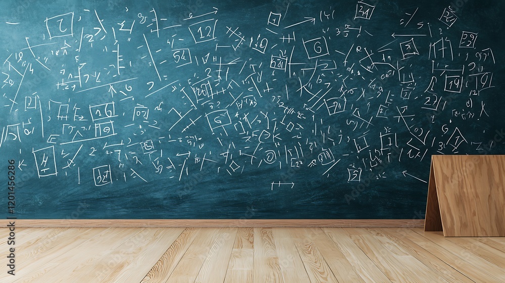 Poster a blackboard filled with handwritten number theory problems