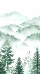 Fototapeta premium A vector illustration of a foggy forest landscape. Phone wallpaper