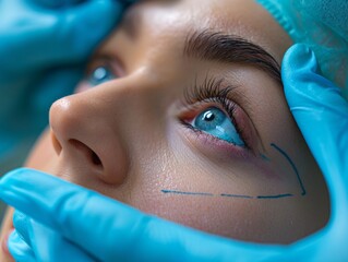 Plastic surgeon performing eyelid surgery,blepharoplasty, precision and artistry